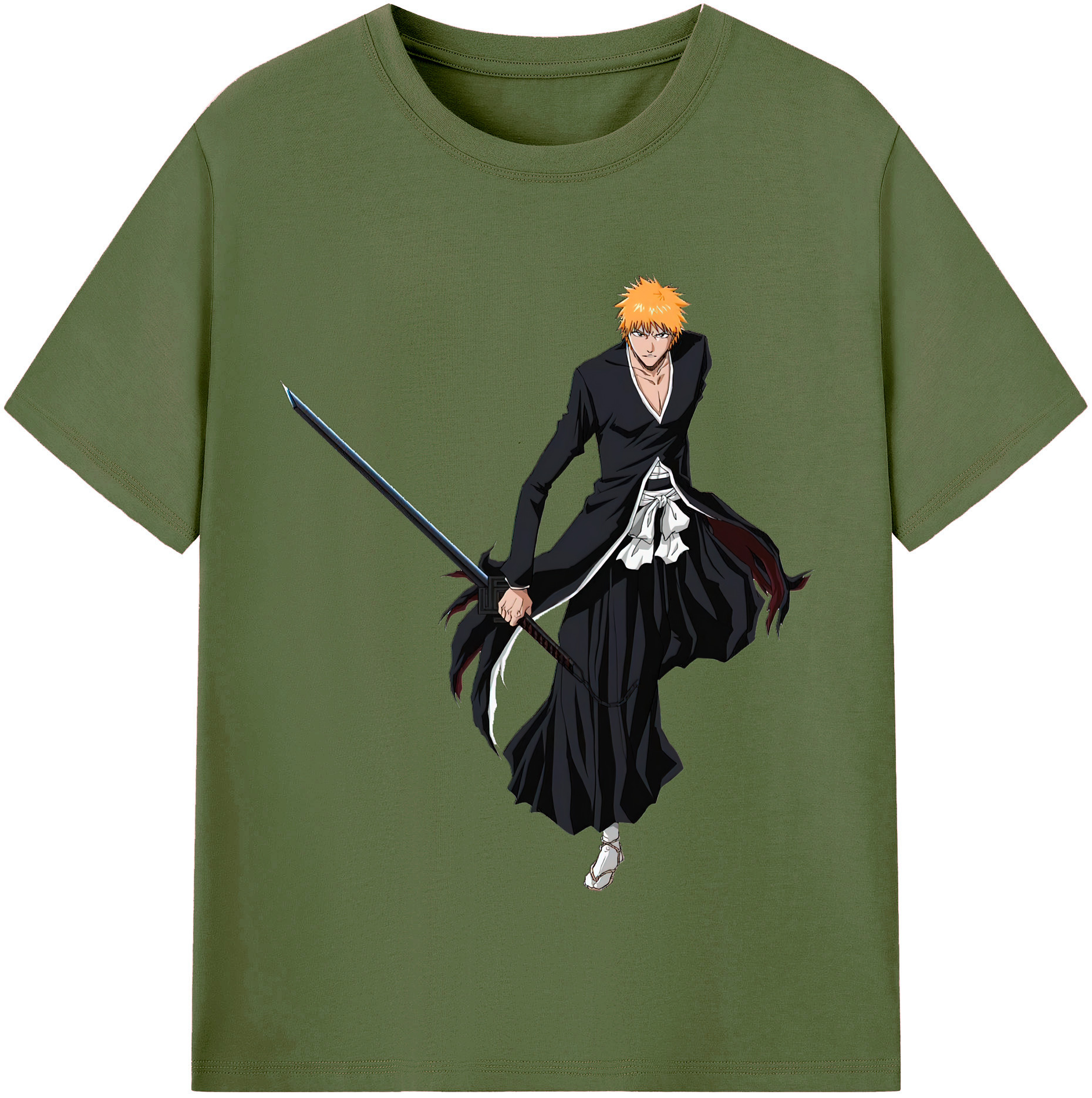 （画像用） ブリーチ 黒崎一護（くろさき いちご）BLEACH Kurosaki Ichigo 綿100％半袖Tシャツ（フロントプリント）